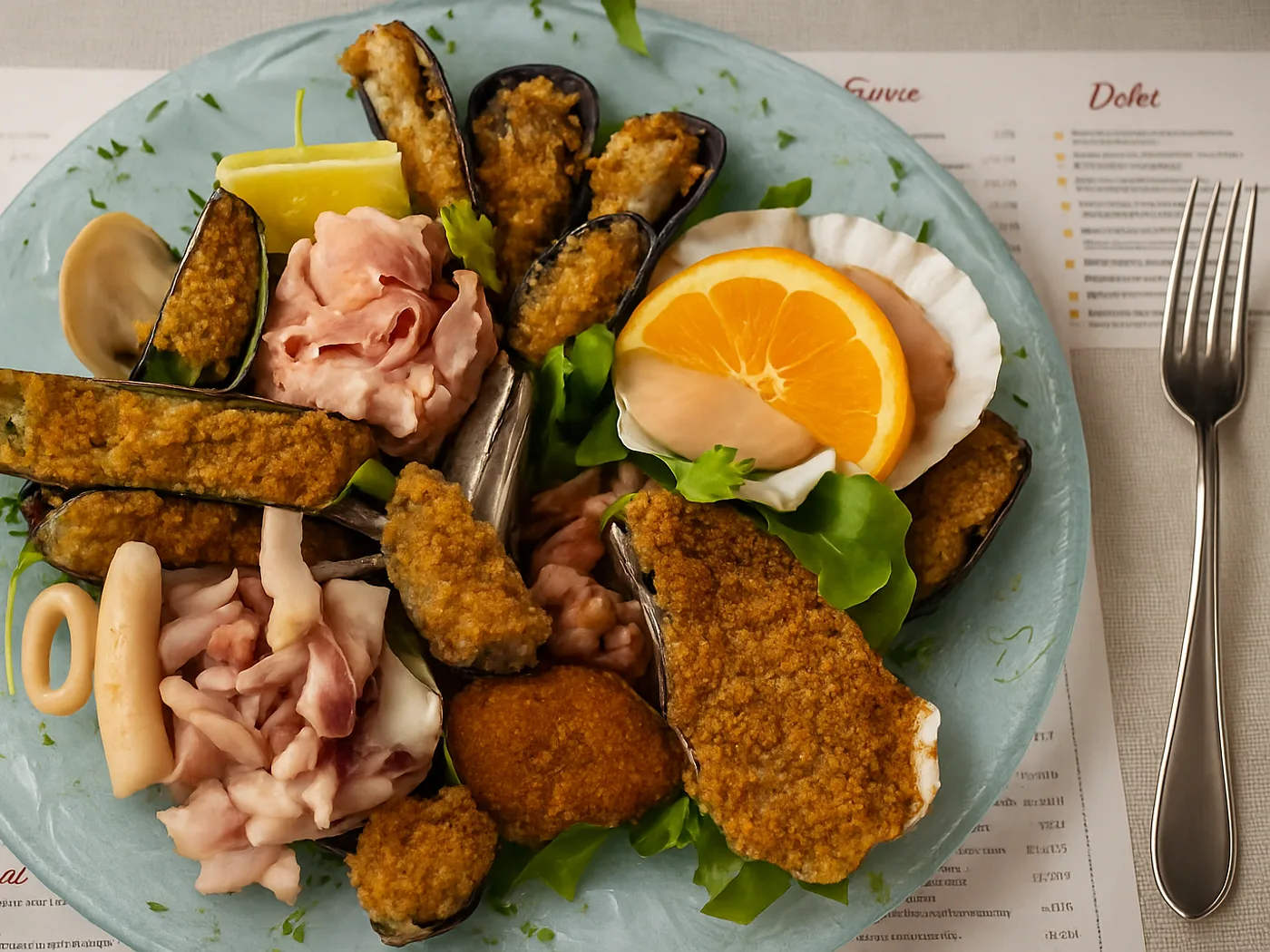 Gran fritto misto di pesce e crostacei con limone